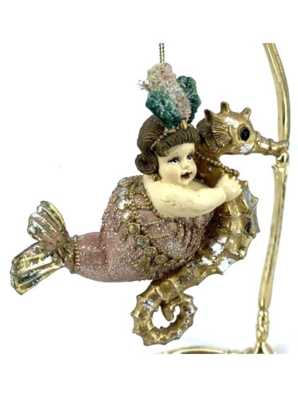 Katherines Collection Mermaid Riding Seahorse Ornament Resin 4" Vtg